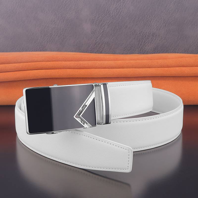 White belt men's leather automatic deduction of personalized belt Korean edition tide man golf hairstyle casual pants band