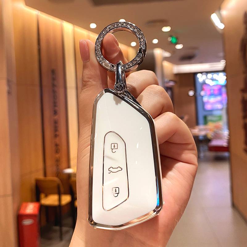 [Volkswagen E] White+with diamond round buckle