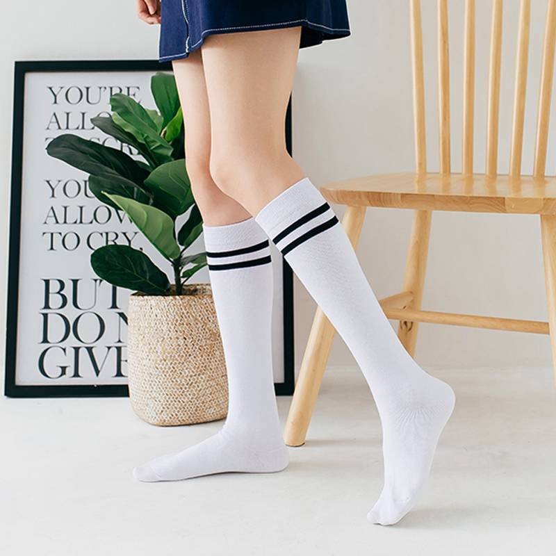 Golf socks female second bar calf socks and knee socks spring and summer, cotton cotton mid -high cylinder half -tube long socks