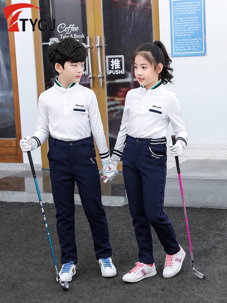 Golf clothing men, girls, children's parent -child long -sleeved ball clothes T -shirt stripes standing college style sportswear