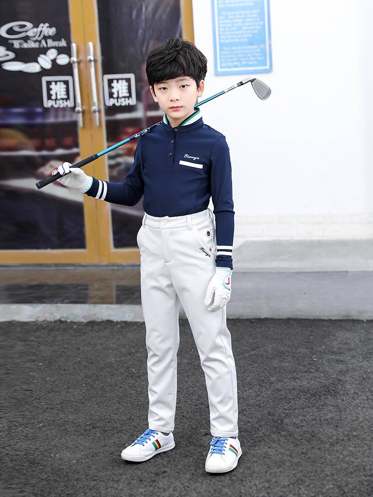 Golf clothing men, girls, children's parent -child long -sleeved ball clothes T -shirt stripes standing college style sportswear
