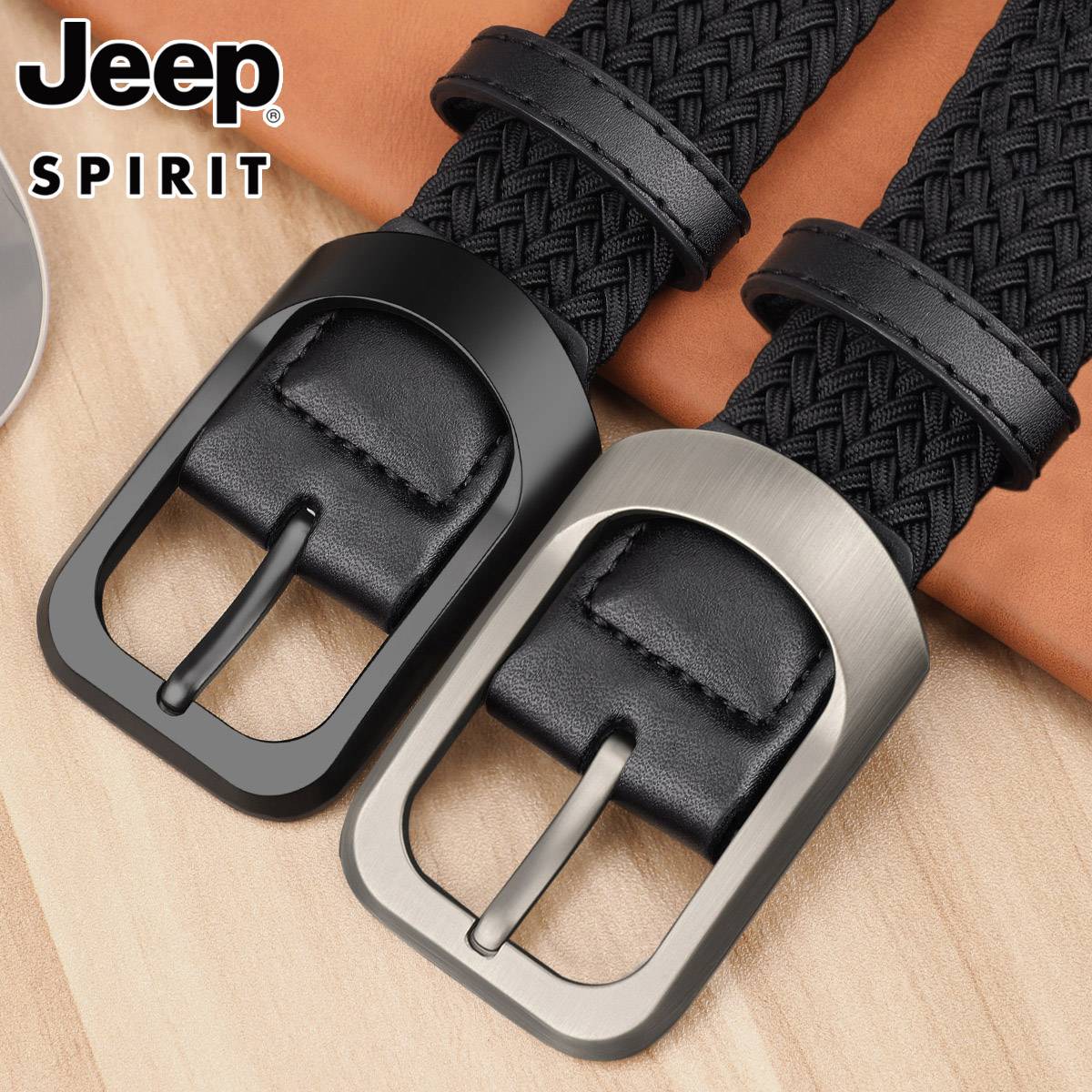 Jeep belt male casual loose elastic waistband women's comfort canvas golf denim trousers with knitted knitted