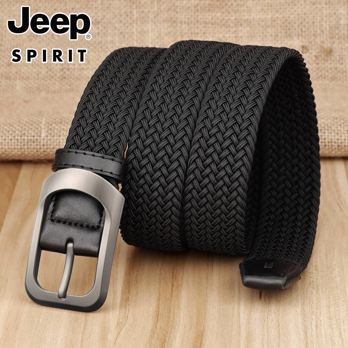 Jeep belt male casual loose elastic waistband women's comfort canvas golf denim trousers with knitted knitted