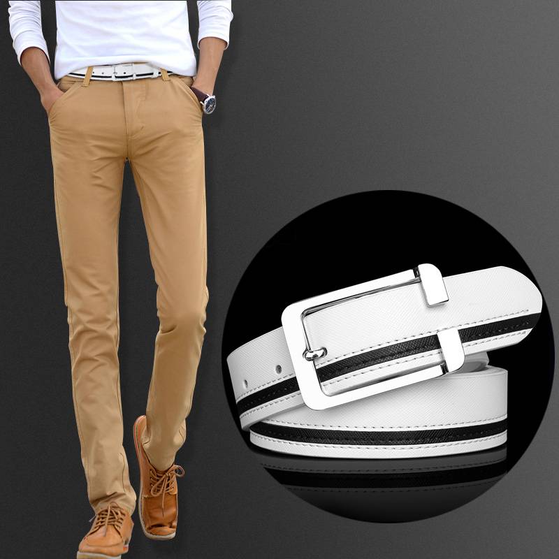 2024 new golf belt men's leather pins buckle white casual versatile male Korean youth pants belt