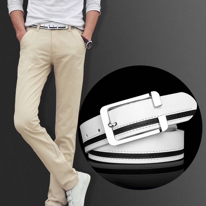 2024 new golf belt men's leather pins buckle white casual versatile male Korean youth pants belt