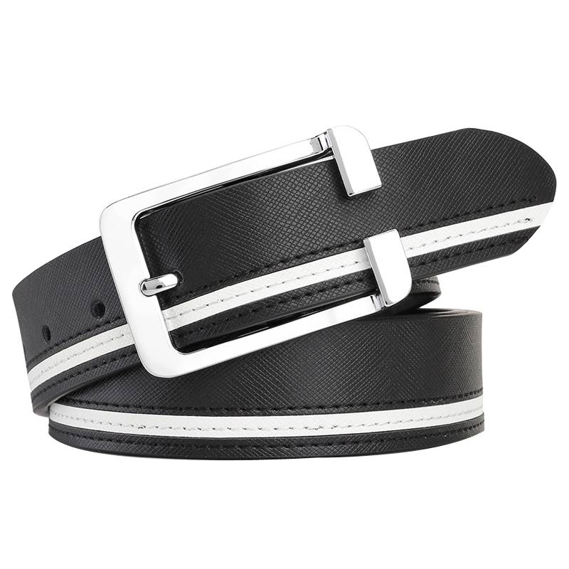 2024 new golf belt men's leather pins buckle white casual versatile male Korean youth pants belt