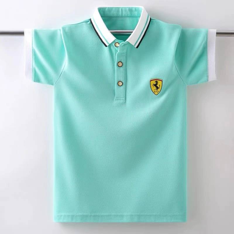 Summer boy with a child golf shirt on his sleeve, golf dress and get a t-shirt for boys