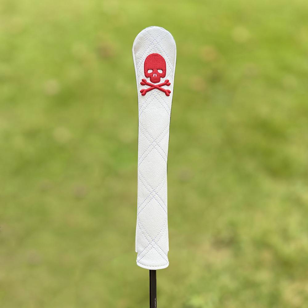 GOLF POINTS TO A SKULL-DIRECTIONED PU LEATHER LOCATOR TO PRACTICE BASEBALL ROD PROTECTION