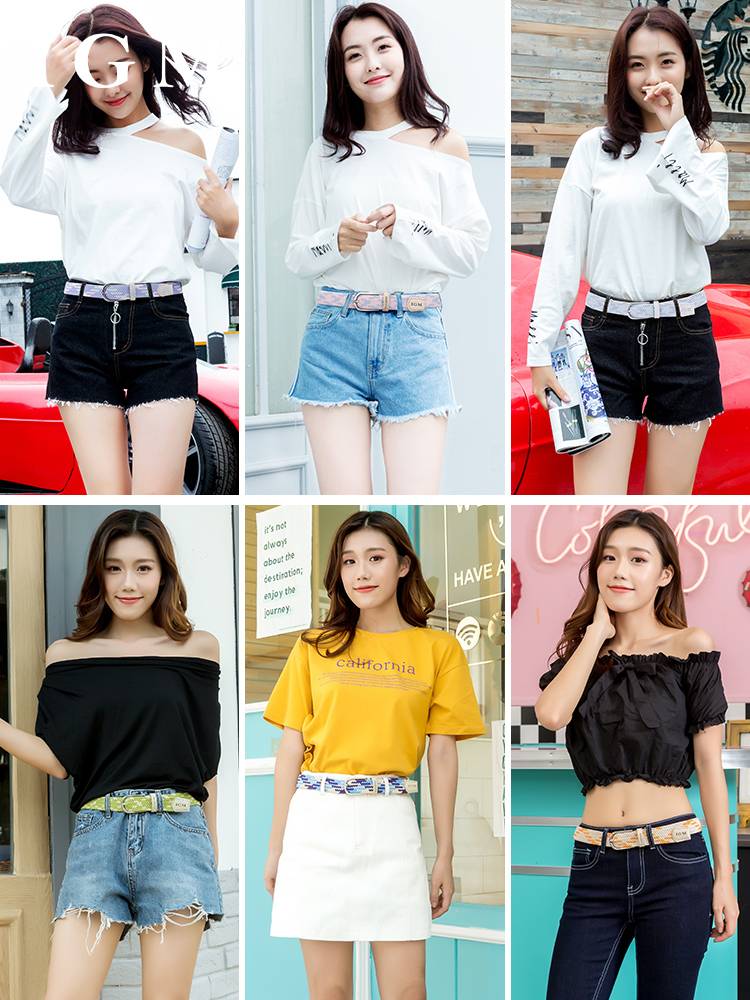 Belt female woven elastic canvas belt golf trousers with jeans with jeans are not perforated and loosened and wild needle belt