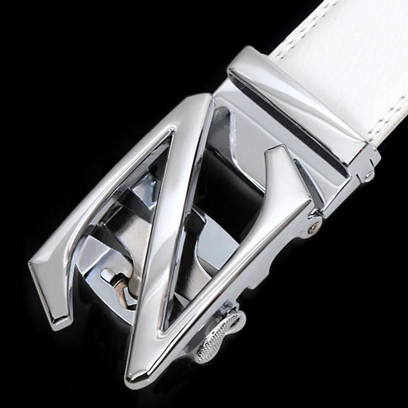 Belt white men's automatic deduction leather belt youth women's Korean version of pure cowhide golf trousers business tide