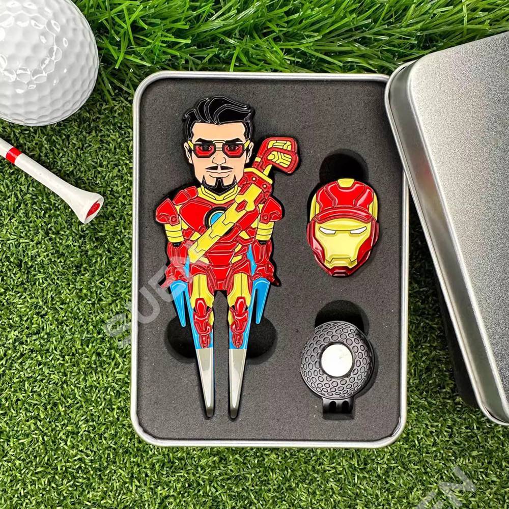 A stand-alone creative golf tool box with a toon character with a fruit-ridge fork set with a magnet-sucking metal ball fork