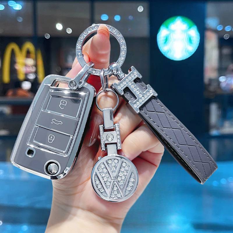 [Volkswagen B] Gray-Pressure leather rope buckle+drilling logo