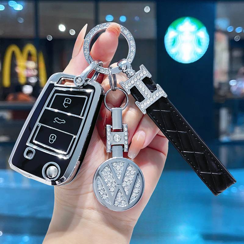 [Volkswagen B] Black-high-grade leather rope buckle+drilling logo