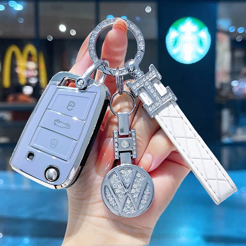 [Volkswagen B] Blue-high-grade leather rope buckle+drilling logo