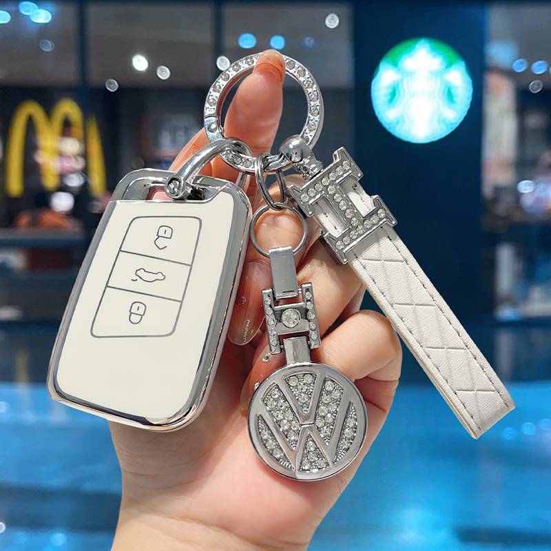[Volkswagen D] White-high-grade leather rope buckle+drilling logo