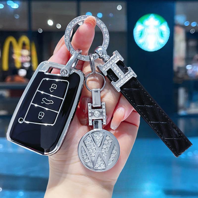 [Volkswagen D] Black-high-grade leather rope buckle+drilling logo