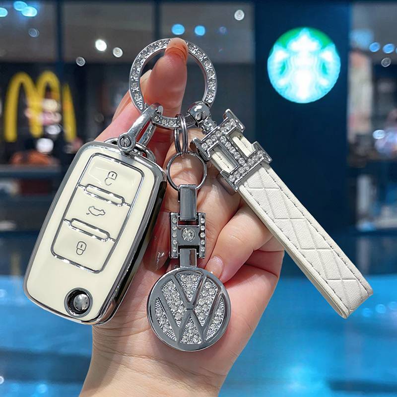 [Volkswagen A] White-high-grade leather rope buckle+drilling car logo
