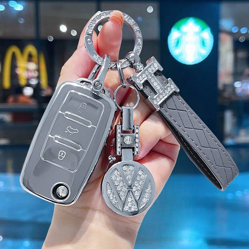 [Volkswagen A] Gray-Pressure Leather Rope buckle+drilling car logo