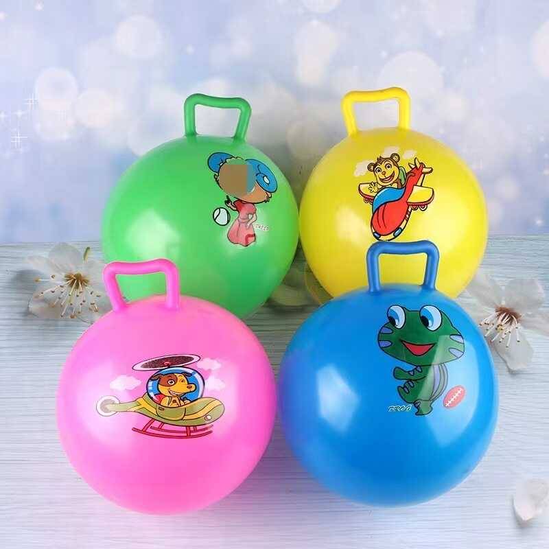 Children's baby elastic inflatable handle cartoon shooting leather ball children's gift male girl ball toys swing stalls
