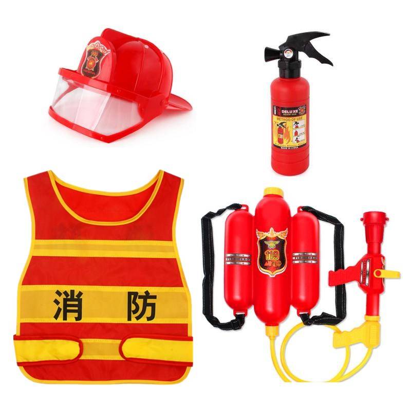 Fire hat+small fire extinguisher+backpack water gun+vest
