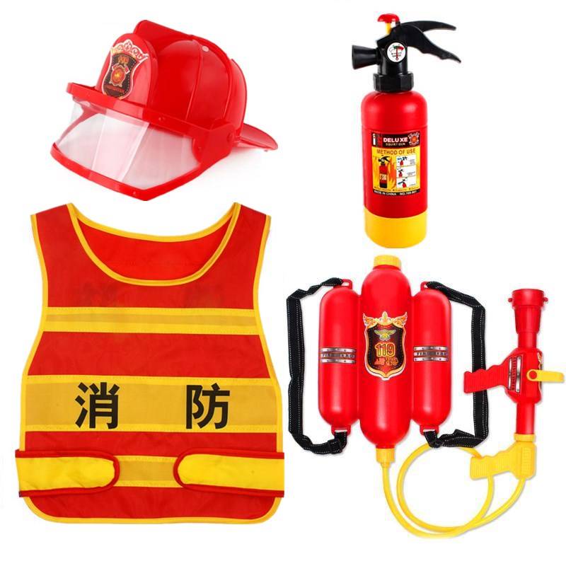 Fire hat+fire extinguisher+backpack water gun+vest