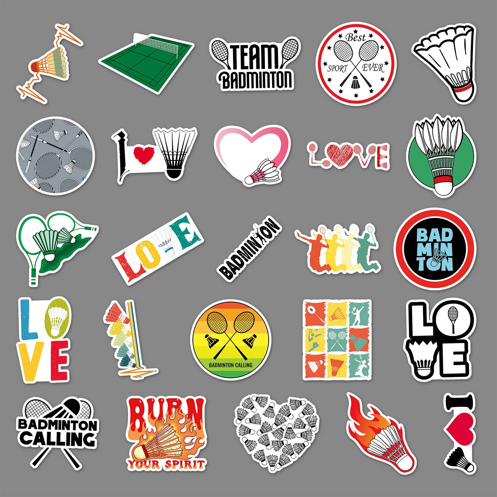 50 personalized cartoon sports badminton graffiti stickers, a suitcase, mobile phone cup laptop ipad tip box, electric car helmet hand, hand, hand guitar decorative sticker waterproof