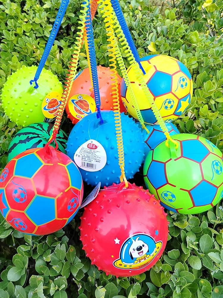 Children's spring chain chain football kindergarten with rope soft massage ball baby elastic shooting toy pull rope stab