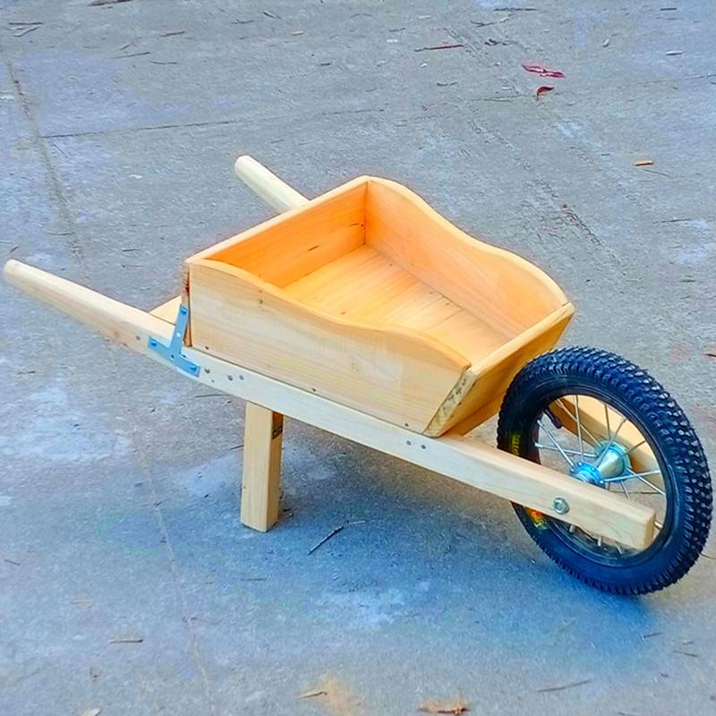 Solid wheels -handed car wooden cart can take a hockey stick outdoor game bamboo wood parent -child interactive single -wheel trailer
