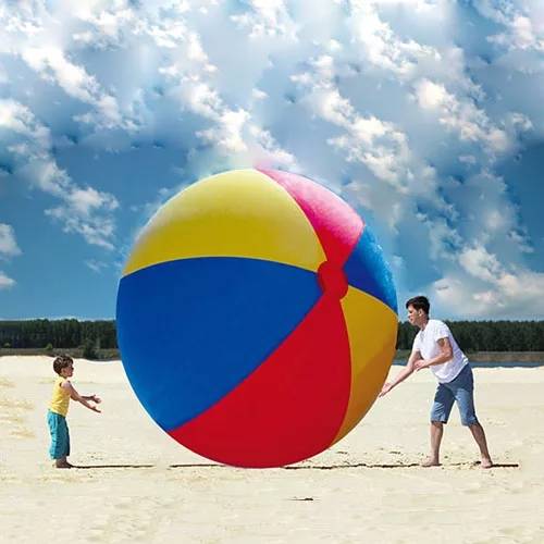 Super-inflated beach ball play-in-the-basket game-in-the-scene football-in-the-out plaza event stage set