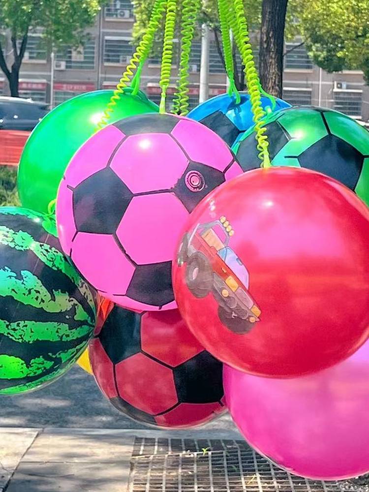 Children's suspender rope shooting ball inflatable toy elastic chain football watermelon ball cartoon cartoon kindergarten fun game ball