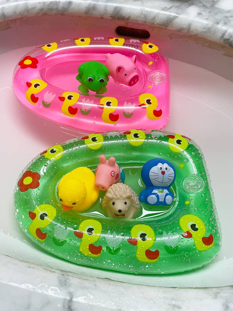 Baby bath toy, yellow duck ducky ducky duckled kayak, children's drama floating boat without water sealing swimming ring
