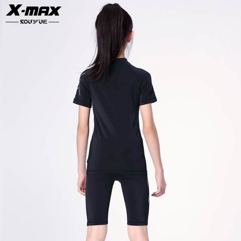 X-MAX children's sports short-sleeved swimsuit Speed dry clothes girl yoga compressed clothing fitness training running training suit