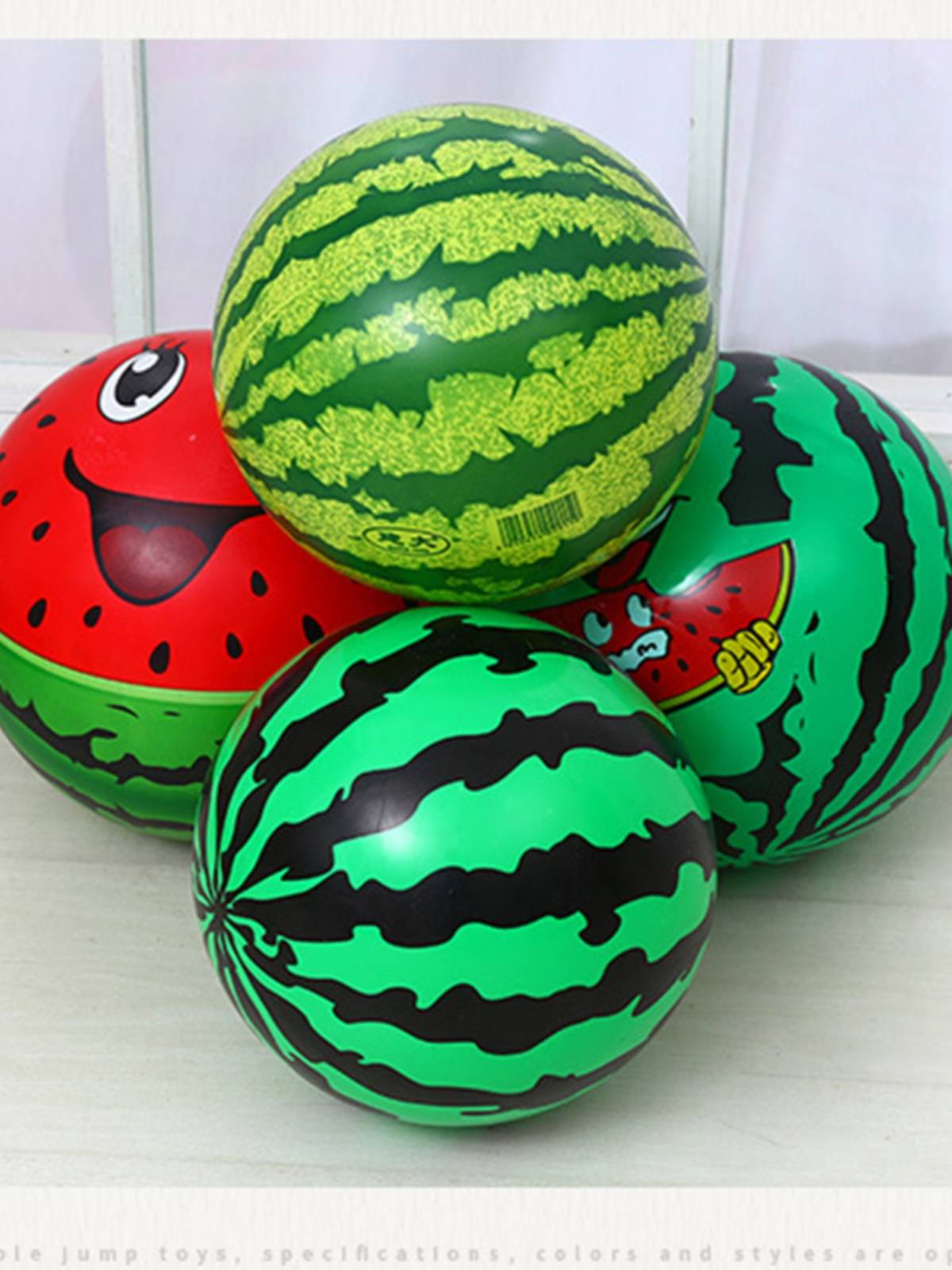 Children with 5 -inch hands with two -color watermelon ball Kindergarten cartoon stretch toy ball inflatable with rope handle watermelon ball