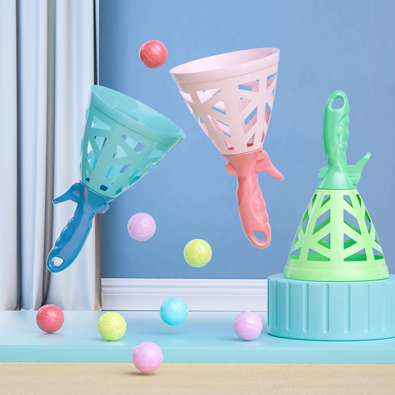 3 large transmitters [green+blue+pink]+32 balls+shotmake