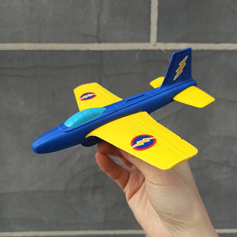 Blue and yellow hand throw small plane