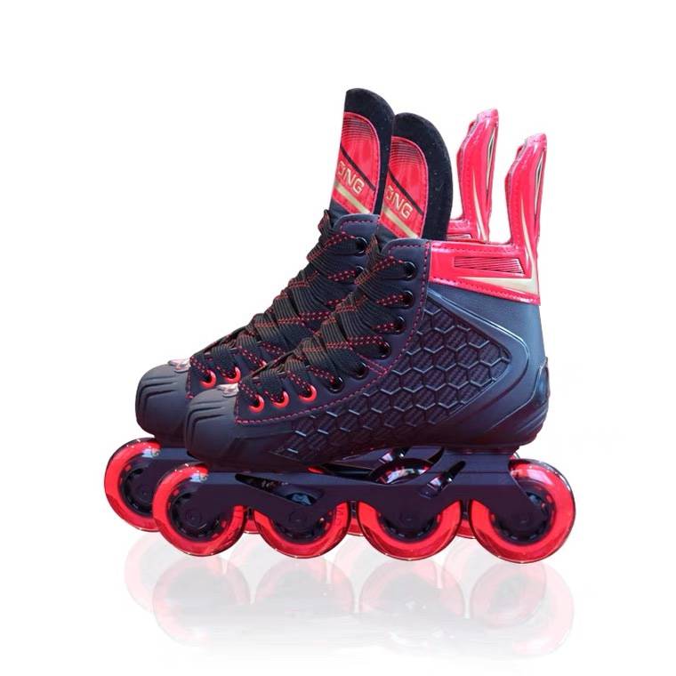 Black Dragon Roller Hockey Children and Adults Specialized in Straight Wheeled Land Hockey Shoes Dryland Roller Shoes