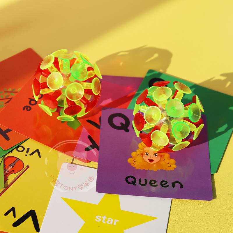 Early education kindergarten children's light -emitting interactive flash card throw ball sticky ball toy English teaching aid sucking ball
