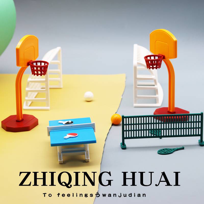 Micro -shrink mini -family toy sports a set of football field basketball table tennis play tennis model ornament accessories