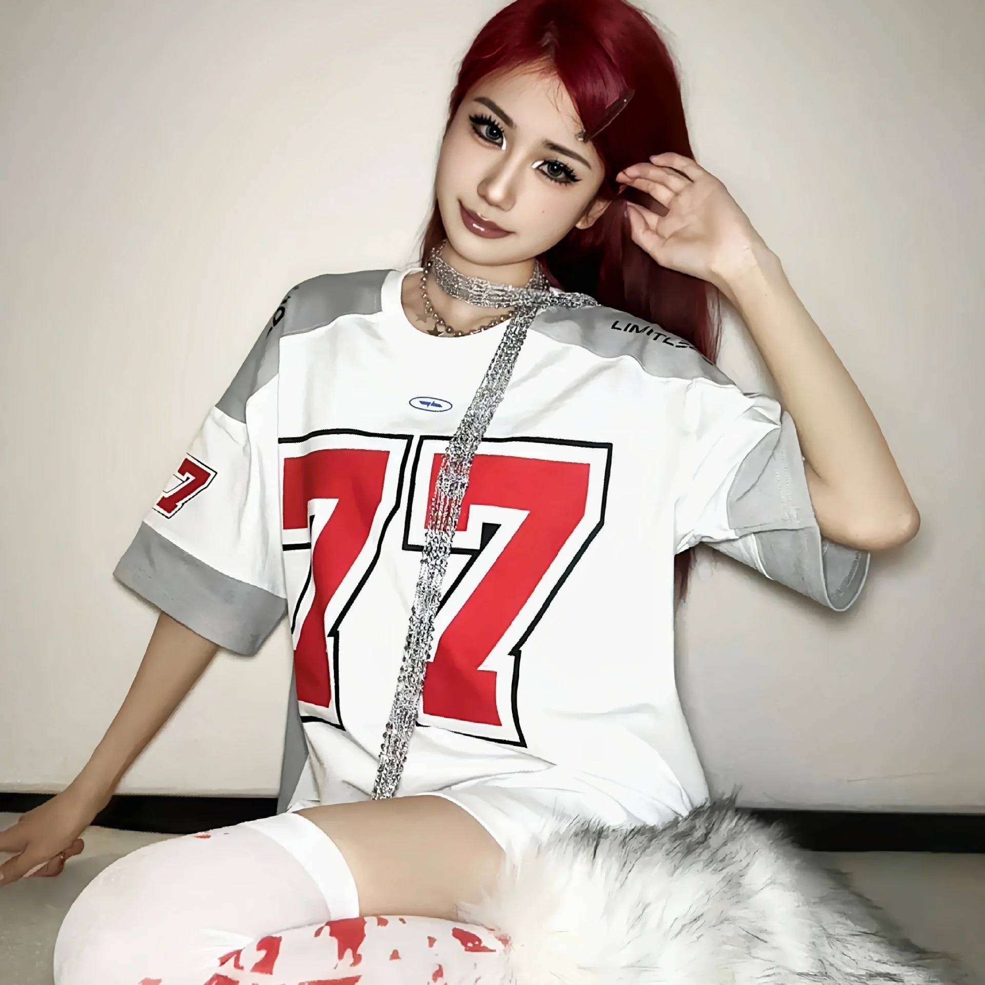 European and American style ice hockey short -sleeved T -shirt women's sports high street casual rugby uniform basketball basketball hip -hop cotton jersey jersey