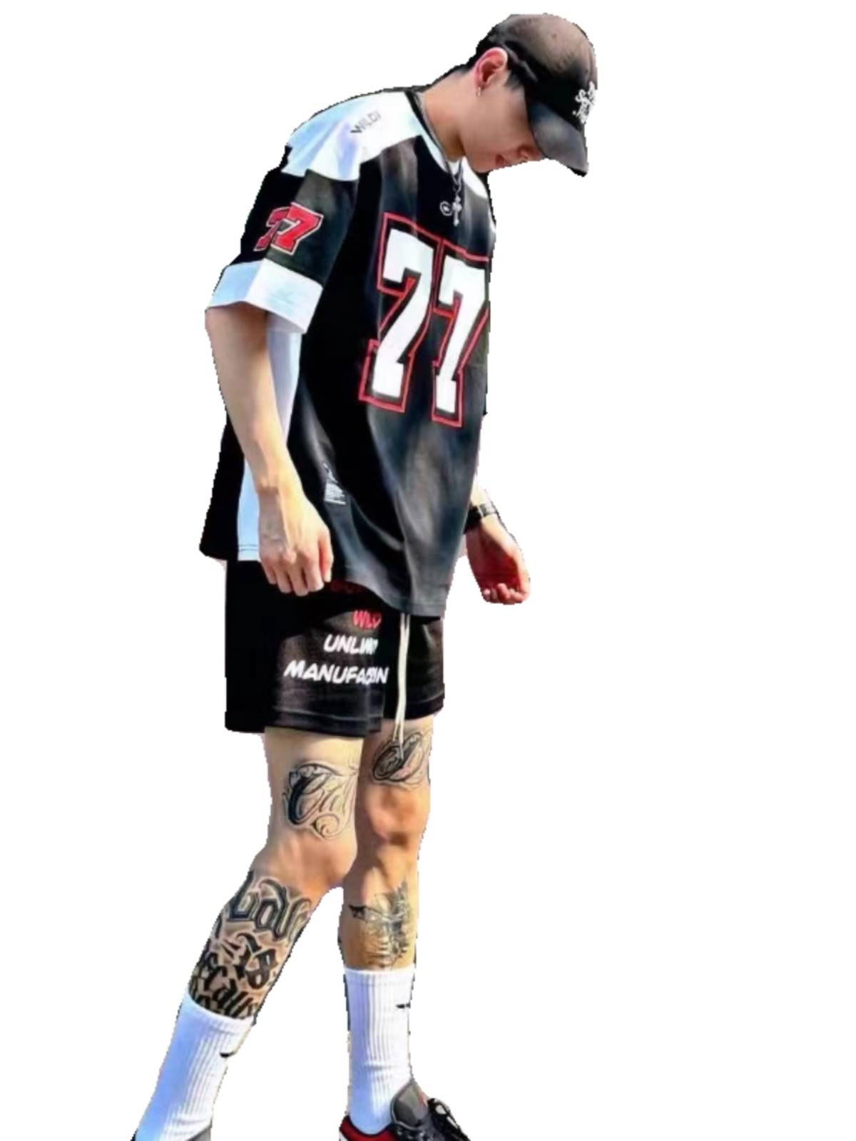 European and American style ice hockey short -sleeved T -shirt men's retro sports high street casual rugby uniform basketball hip -hop jersey shirt