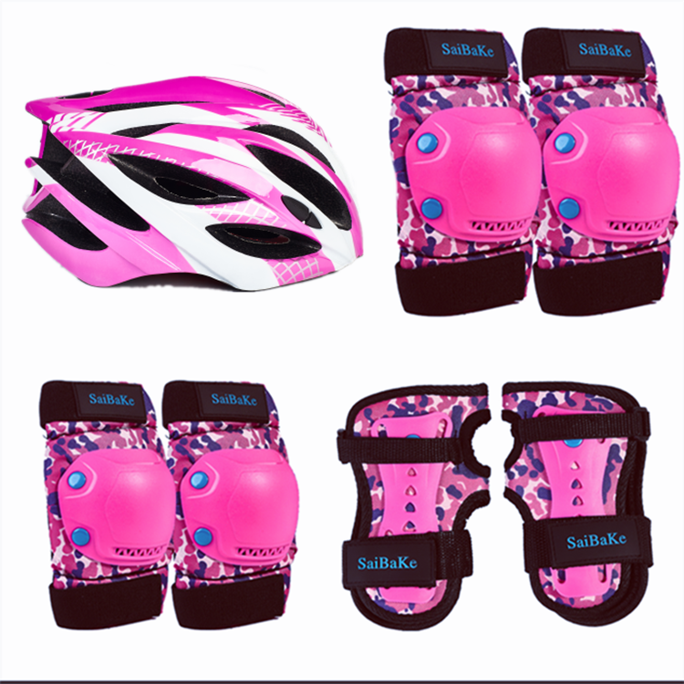 High-end skating helmets for adult and young boys and girls riding skating board with a helmet skating on their knees