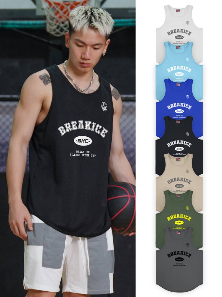 BKCXZICE Ice Basketball Vests American -style Random Shoulder Bar Missing T -shirt Male Sports Sleeve Sleeveless Sleeve