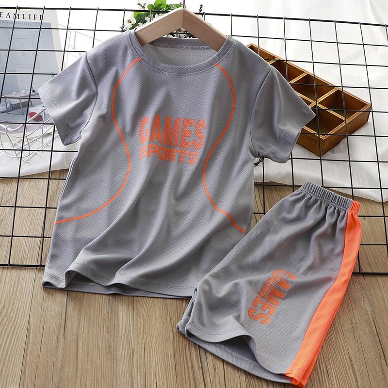 Children's sports suit baby T -shirt short -sleeved boys in summer, big children's breathable fast dry ice silk basketball uniforms thin
