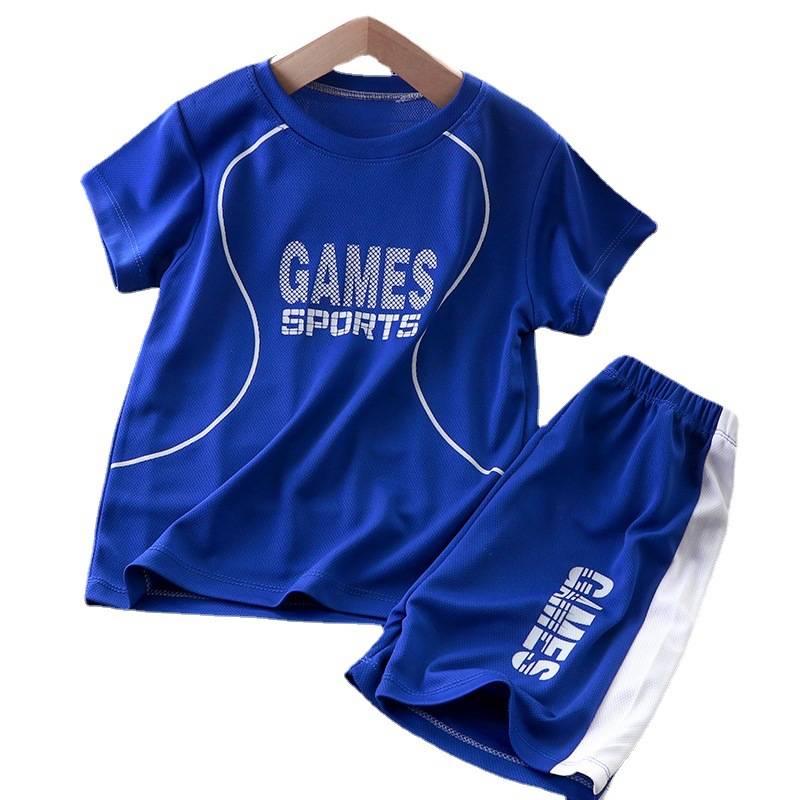 Children's sports suit baby T -shirt short -sleeved boys in summer, big children's breathable fast dry ice silk basketball uniforms thin