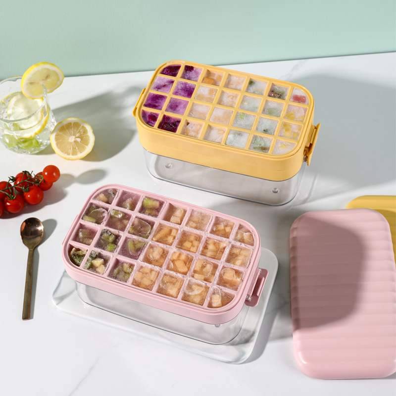 Ice mold household silicone soft ice grid storage box artifact refrigerator frozen ice hockey ice box dust prevention skewers