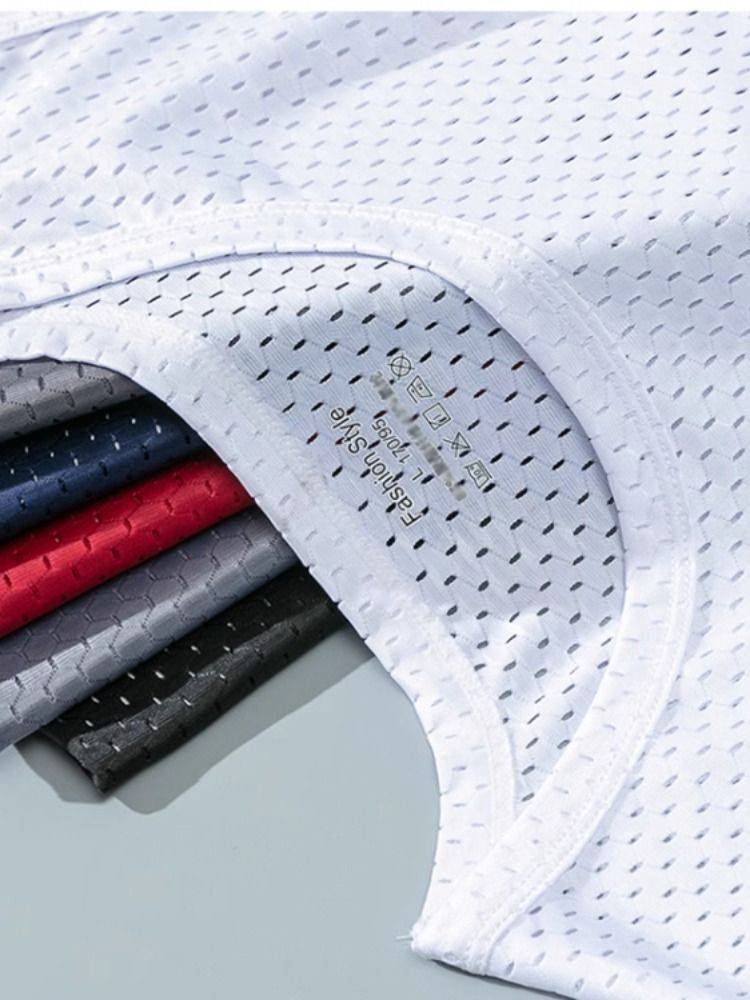 Men's ice silk big mesh, eye holes sports basketball clothes, shoulder wide shoulder vest, high -size sleeveless T -shirt bottoming shirt
