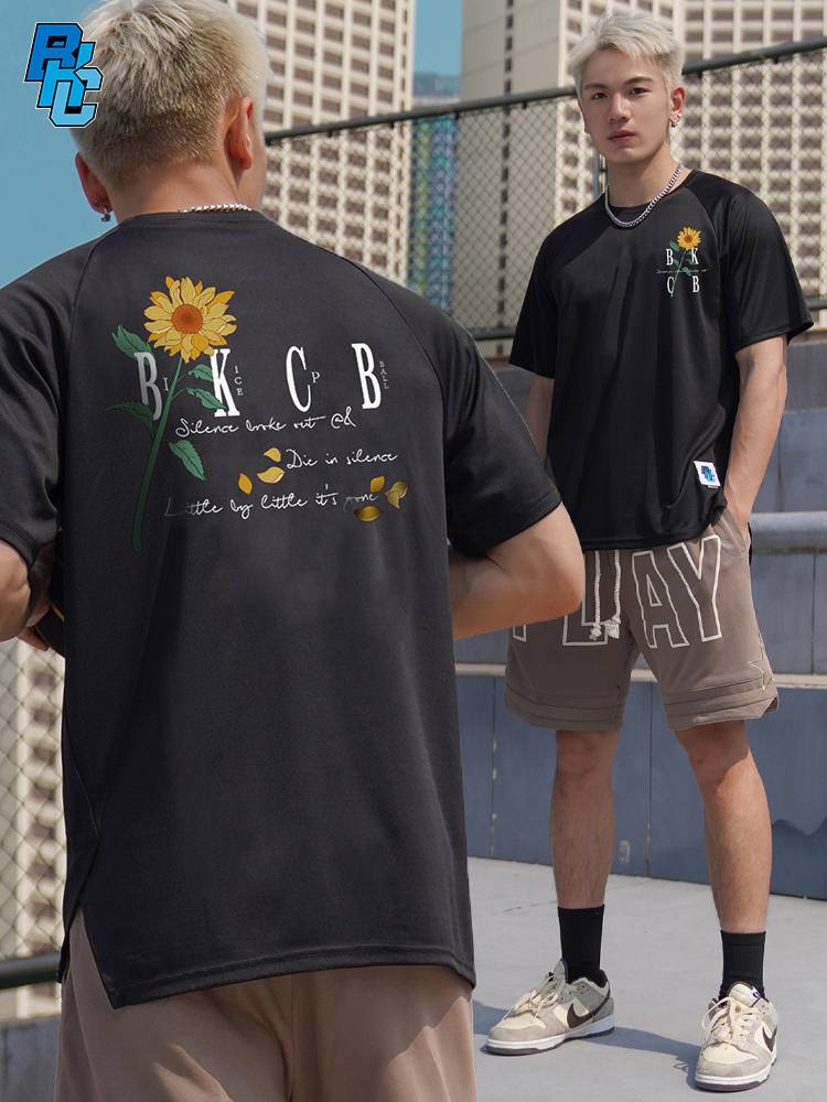 2024 spring and summer new ice -breaking ice -breaking sunflower style basketball short -sleeved shot fast running walking footage sports T -shirt