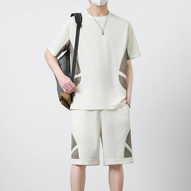 Ice silk short -sleeved T -shirt men's summer tide card casual breathable dry and dry young teenager sports basketball suit suit