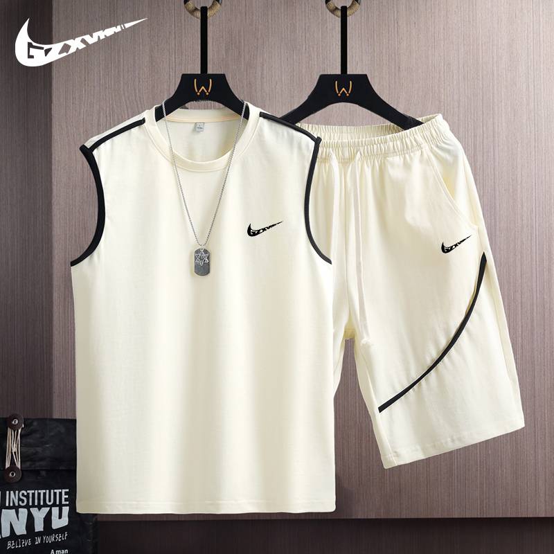 Nykton Summer Men's Ice Sports Vest Set Juvenile Tide Loose Sleeveless T -shirt Shorts Basketball Uniform