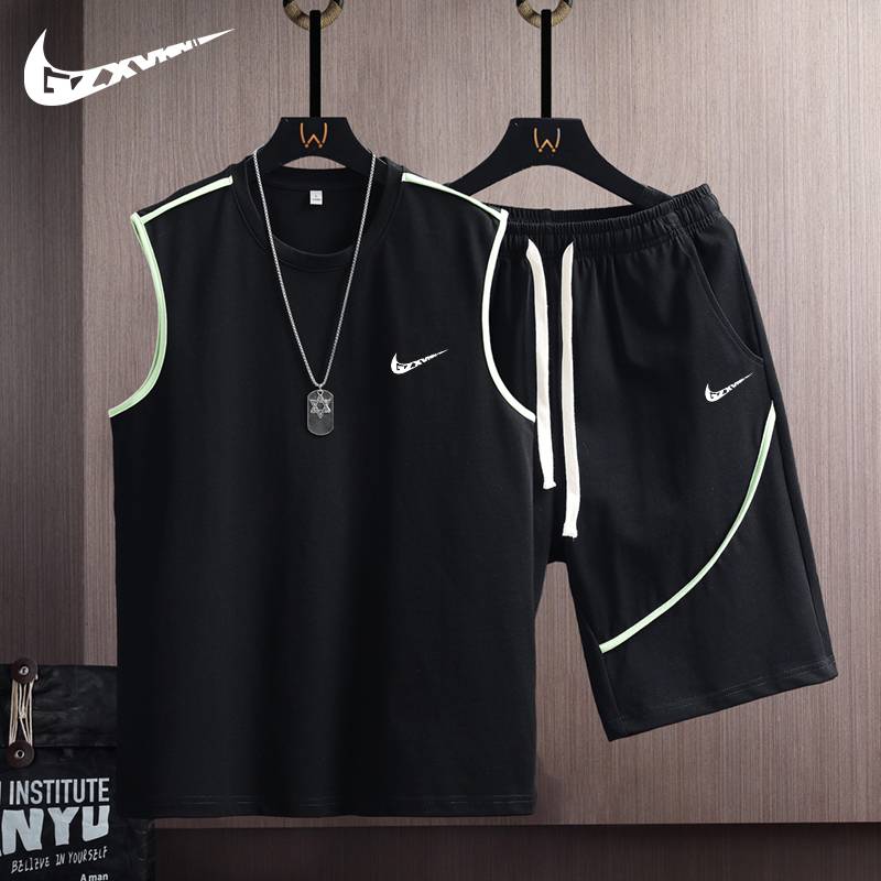 Nykton Summer Men's Ice Sports Vest Set Juvenile Tide Loose Sleeveless T -shirt Shorts Basketball Uniform